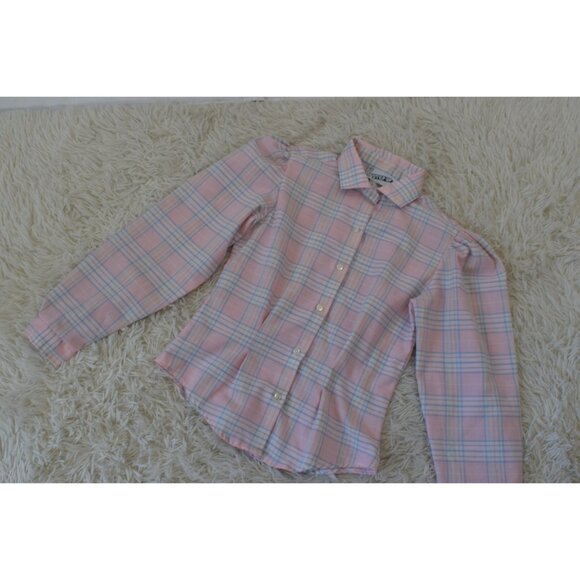 Vintage 80s Plaid Long Sleeves Poly/Cotton Pastel Button up Blouse - Picture 5 of 10